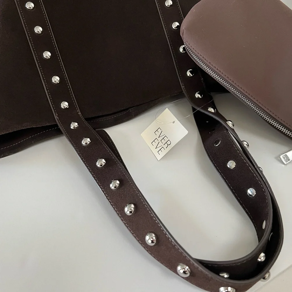 Evereve Sloane Studded Suede Leather Tote Bag NWT - Picture 4 of 14